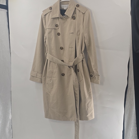 Liz Claiborne Double-Breasted Beige Trench Coat with Belt - Picture 5 of 8